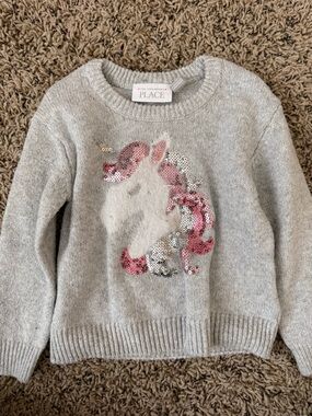 The Children's Place Gray Sweater with Pink & Silver Sequin Unicorn